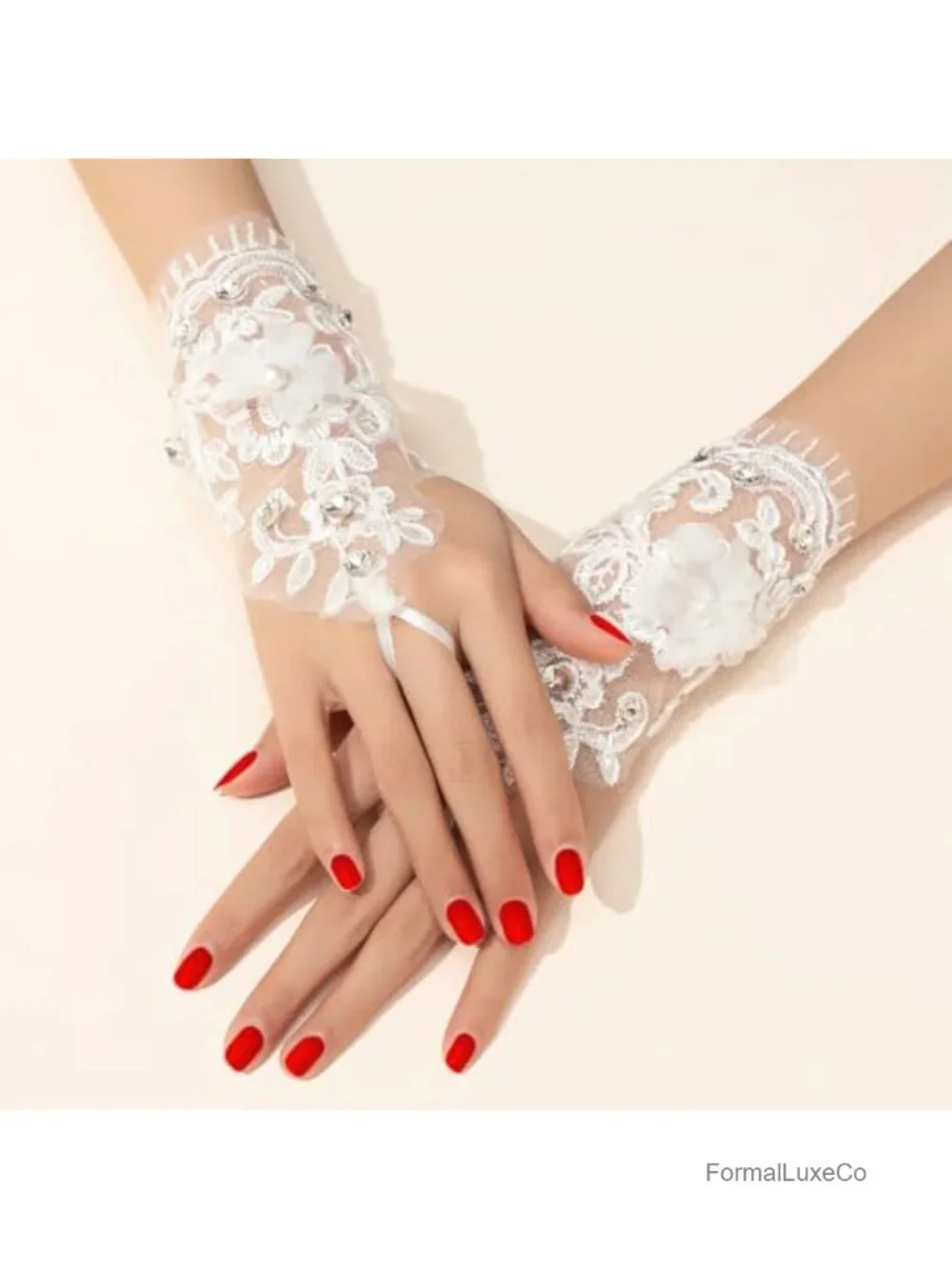 Rhinestone Flower Lace Fingerless Gloves Wedding Party Accessories